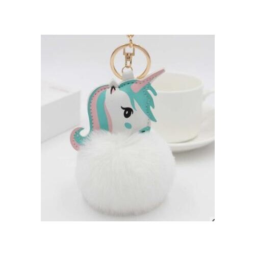 10pcs/lot european style woman Unicorn Keychain Rabbit Fur Ball Horse Key chain female unicorn key ring