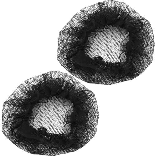 2 Pcs Nylon Mesh Stretchy Ballet Bun Hair Covers Hairnet Black for Woman