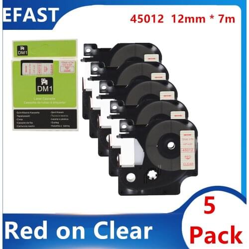 5 Pack 12mm 45012 Red on clear Compatible dymo D1 tapes 45012 ribbon cassette for Dymo label manager LM 160 280 label maker