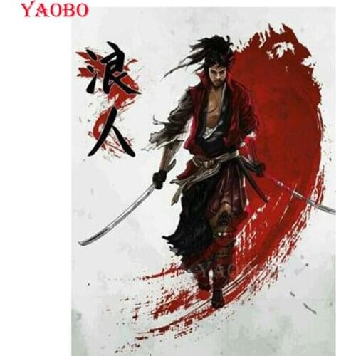 5D Diamond Painting Full Square Round Diamond Embroidery Japanese samurai Cross Stitch Rhinestone Mosaic Picture Home Decor