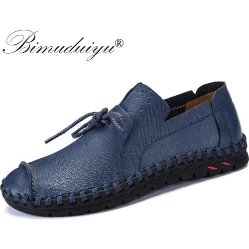 BIMUDUIYU Brand Fashion Men Shoes 2019 New Leather Shoes Non-slip Rubber Driving Shoes Spring Autumn Casual Shoes Men Footwear