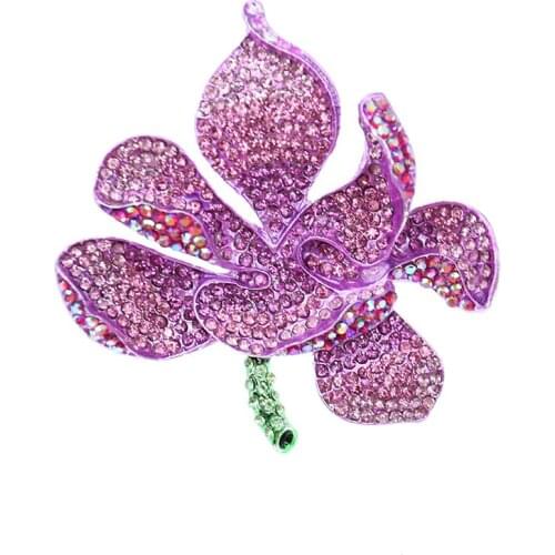 10pcs/lot Gorgeous Orchid Flower Brooch Rhinestone Petal Brooch