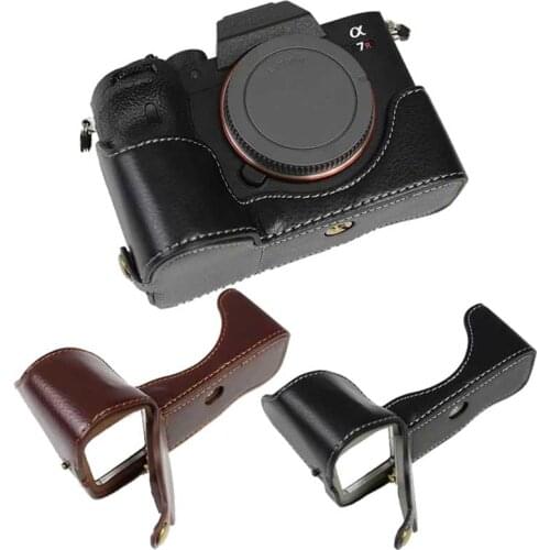 Genuine Leather Half Body Case For Sony A7R Mark IV A7RIV A7R4 A7Rm4 A7R IV Portable Camera Cover Black Dark Brown