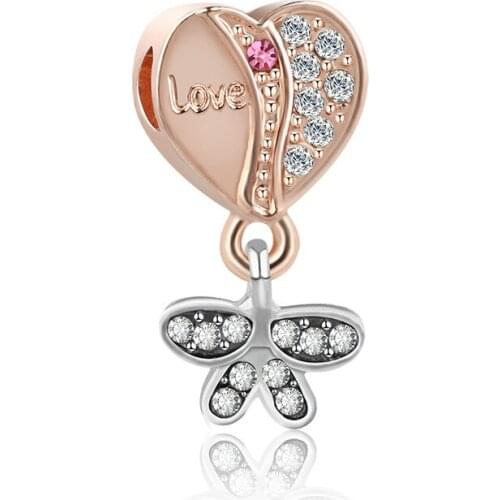 Color CZ Butterfly Pendant DIY Fit Original Pan Charms Bracelet Women Letter Love Heart Hot Air Balloon Beads for Jewelry Making