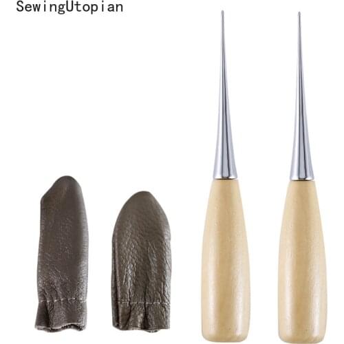 Wooden Handle Hole Punches Canvas Shoes Repair Threader Stitch Needle Punch Awl Hole Maker Cone Leather Craft Sewing Supplies