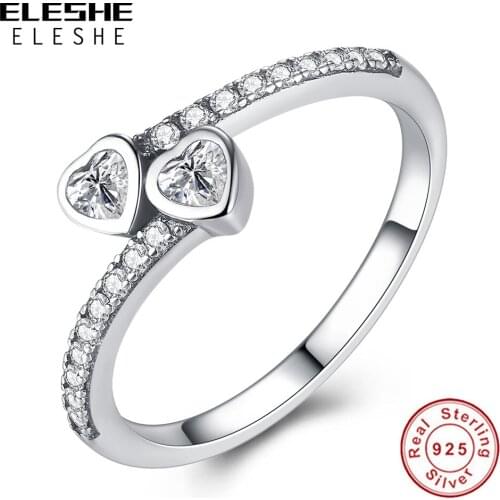 ELESHE 100% 925 Sterling Silver Ring Love Heart Finger Ring For Women Wedding Rings Original Fine Jewelry Christmas Gift