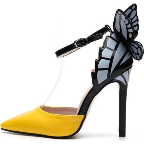 Hot Sales 2020 Summer Style Sexy Women Sandals Pointed Toe PU 11.4CM Thin Heels High heels Buckle Strap Butterfly-knot shoes