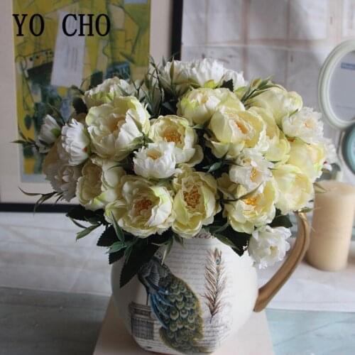 8 Heads Artificial Flowers Peonies Bunch Fake Flores Peonies Bouquet for Autumn Wedding Home Garden Decoration Simulation Flores