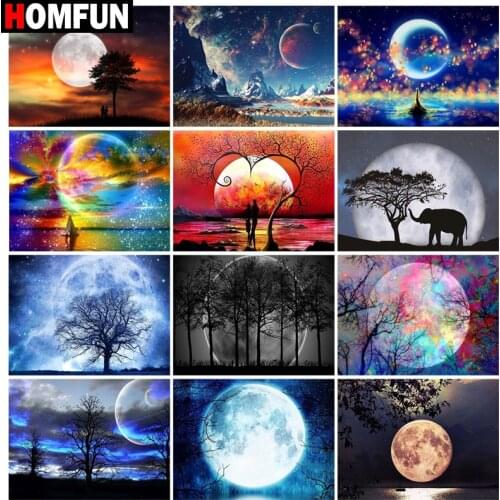 HOMFUN Rhinestone Painting Crystal Decor Diy Diamond Painting "Moon night forest" 3D Cross Stitch Pattern Diamond Embroidery