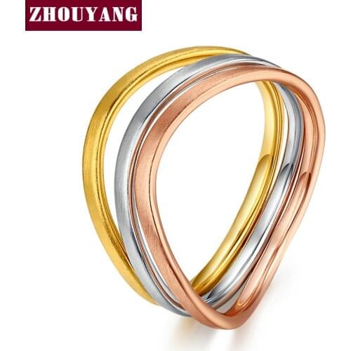 ZHOUYANG Top Quality 3 Color 3 Ring Wire Drawing Process Rose Gold Color Fashion Ring Full Sizes ZYR447