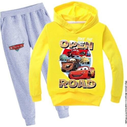 Disney McQueen Car Boys And Girls Clothing Bag Hoodie Top + pant set Casual childrens sportswear
