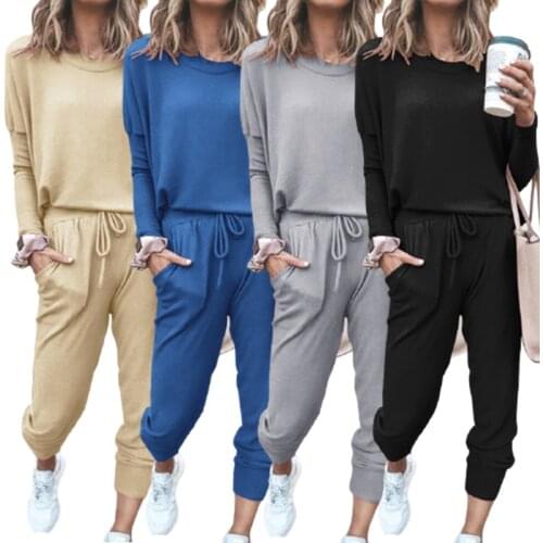 2 Piece Outfits Soft Pajamas Set Long Sleeve Workout Tracksuits Sportswear Sets New Lounge Sets For Women Loose Sweatsuits Sets