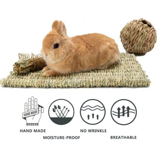 Hand-Woven Pad For Small Pets Rabbit Grass Cushion Hamster Plant Straw Cage Bed Mat For Guinea Pig Pet Cage Accessories Lapin