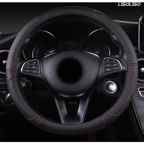 LIGOLIGO Leather Car Steering Wheel Cover For Jaguar XF XE F Pace XJ X-type Ruitar E Pace Emblem S-type