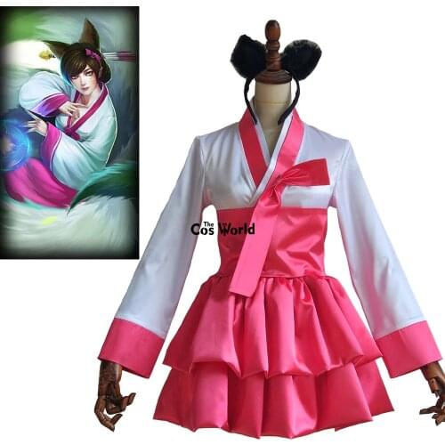 LOL Ahri The Nine-Tailed Fox Hanbok Tops Dress Kimono Yukata Uniform Outfit Games Cosplay Costumes