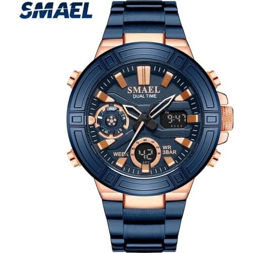 SMAEL Men Military Sport Wrist Watch Electronic Quartz Steel Waterproof Dual Display Male Clock Watches Relogio Masculino 6018