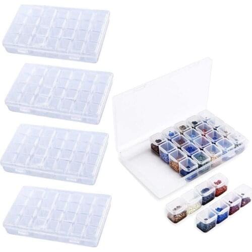 New Diamond Embroidery Box 4 Packs 28 Grids, 5d Siamond Box and Cross Stitch Tools Accessory Containers for DIY Art Craft Diamon