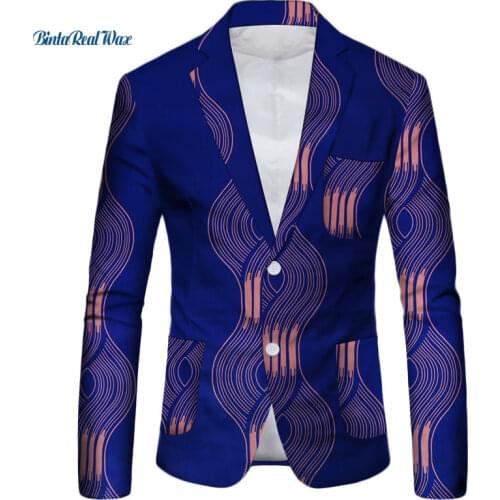 New Men Blazer Bazin Riche Traditional African Clothing Men Print Tops Coat Blazer 100% Cotton Dashiki African Clothes WYN478