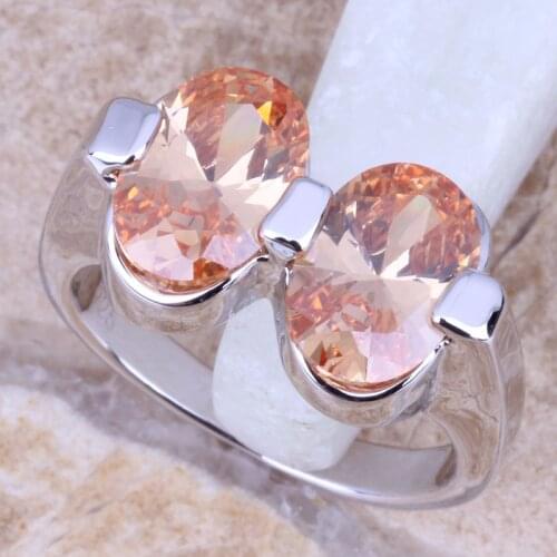 Captivating Champagne Morganite Silver Plated Womens Ring Size 6 / 7 / 8 / 9 R0926