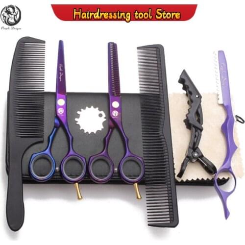 Suit 5.5" Stainless Purple Dragon Violet Barber Makas Cutting Shears Thinning Scissors Hairdressing Supplies Hair Scissors Z1104