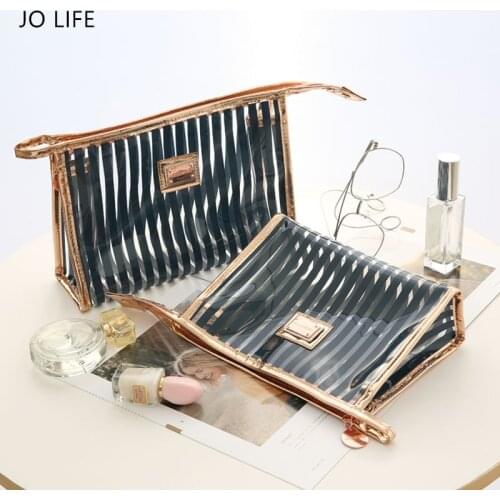 JO LIFE Portable Cosmetic Storage Bag Outdoor Fashionable Stripe Makeup Bag