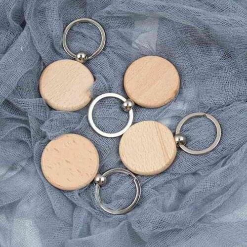 50Pcs Blank Round Wooden Key Chain Diy Wood Keychains Key Tags Can Engrave Diy Gifts