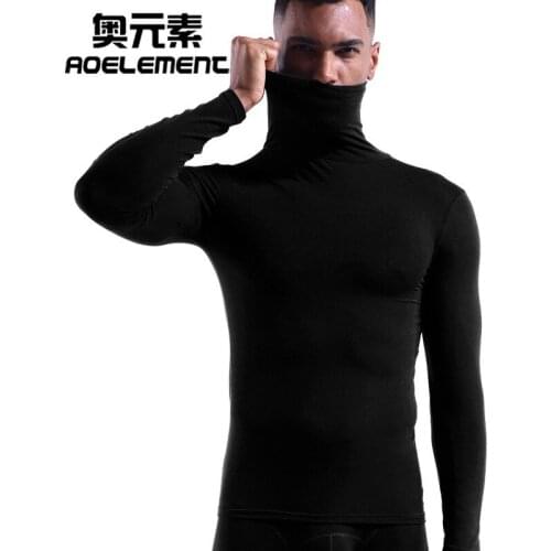 High collar neck modal shirt high collar mens warm autumn clothes winter long sleeve thin tight bottoming shirt solid color