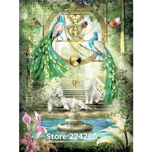 Needlework,Cross stitch,14CT Unprinted Peacock Garden Tiger Animal for Embroidery kit Art Cross-Stitching,DIY Handmade decor