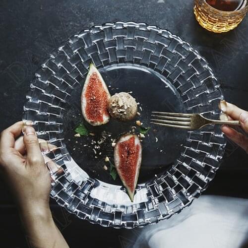 Glass Main Course Plate Western Steak Pasta Platees Dining Table Breakfast Fruit Salad Transparent Disc Kitchen Utensils