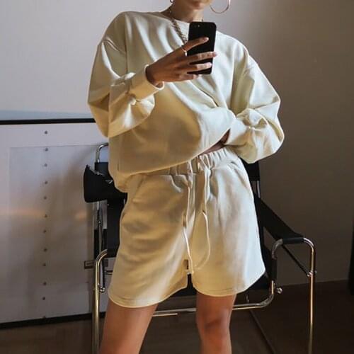 TVVOVVIN Autumn Sports Workout Suit Loose Wide Leg Pants Shorts Pullover Sweatshirt Casual Two-piece Suit Female Korean Set V8LD