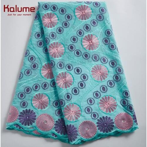 Kalume High Quality African Swiss Cotton Lace Fabric Cyan Nigerian Swiss Voile Lace Fabric In Switzerland For Daily Dress F2326