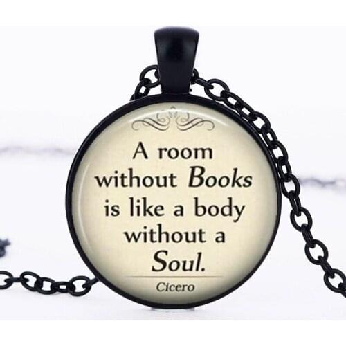 Handmade Jewelry A Room Without Books Art Photo Cabochon Glass Pendant Chain Necklace For Men Women Stainless Steel Jewellery