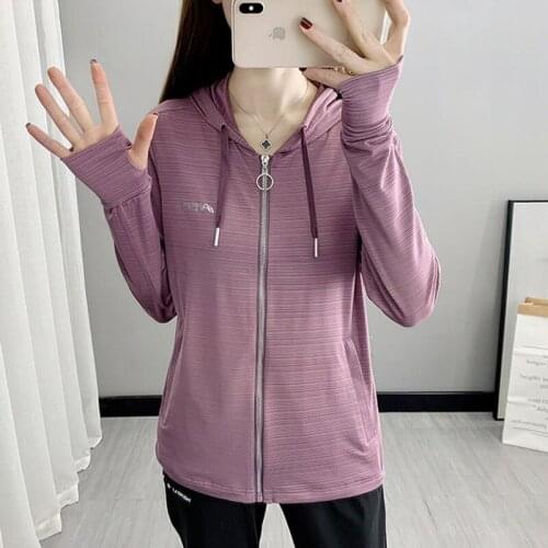 Spring and summer outdoor sports sunscreen clothing womens elastic breathable jacket light and loose hiking skin clothing tide