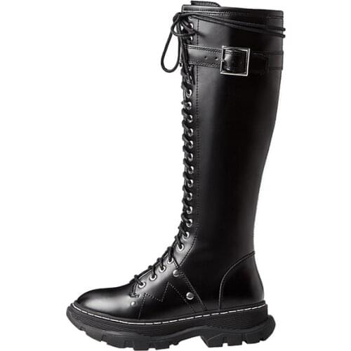 2021 Winter New style Genuine leather Knee-high boots Women boots Motorcycle boots Snow boots warm outdoor Women shoes