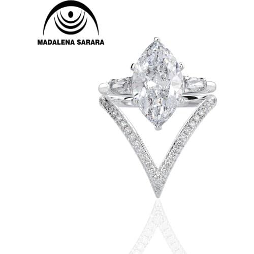 MADALENA SARARA One Carat Drop Water Shape AAAA Cubiz Zirconia Ring Sterling Silver 925 Ring One Set Moissan