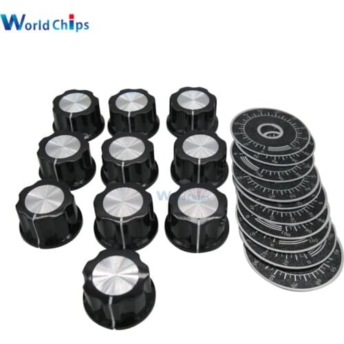 10set=20pcs MF-A03 A03 Dial Knob WTH118 Adjustable Rotate Button Potentiometer Control Knobs + 0-100 Scale Plate Sheet Scale