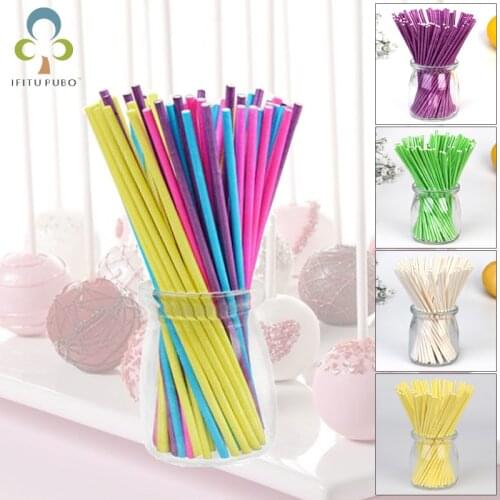 100pcs/Lot Candy Color Lollipop Paper Sucker Sticks for Cake Pops Chocolate Suger Pole Household Multistandard paper sticks DDJ