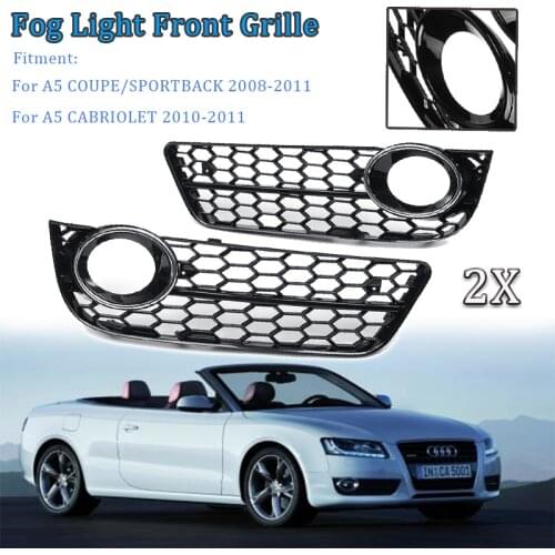2PCS Car Front Bumper Fog Light Lamp Grille Grill Cover Mesh Honeycomb Hex For Audi A5 Coupe/Sportback 08-11 Cabriolet 10-11