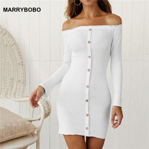 2020 Sexy Off Shoulder Long Sleeve Bodycon Club Dress Women Autumn Winter Solid Mini Dress Elegant Party Dresses