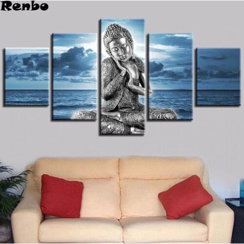 DIY 5D diamond embroidery 5pcs/set diamond painting Buddha,Diamond mosaic,Full square Rhinestones cross stitch,Blue Sea Scenery