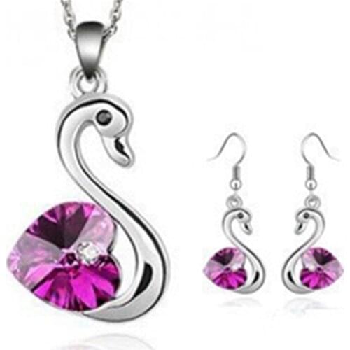 Austrian Crystal Swan Pendant Necklace Set Crystal Swan Pendant Earrings Aretes Cute Design Bijoux Chariming Wing