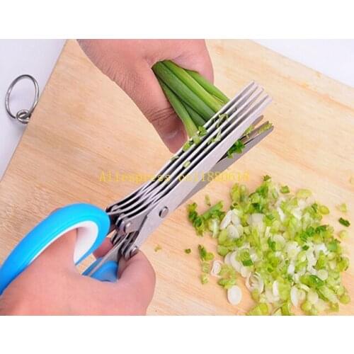 Free Shipping 5 Layers Multi-functional Stainless Steel Kitchen Knives Scissors Sushi Shredded Scallion Cut