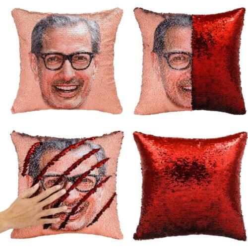 Big promotion Jeff Goldblum Smiling Face Mermaid Reversible Flip Sequin Throw Pillowcase - Funny Gag Gift Pillow Cover