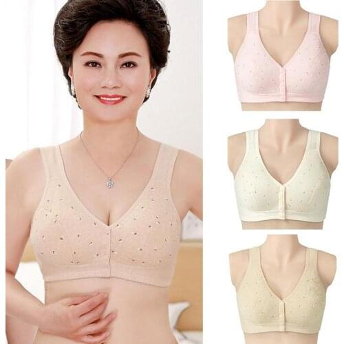 New Front Button Underwear Cotton Vest Type Middle-aged and Old Bra Comfortable Large Size No Steel Ring Underwear