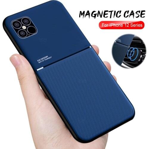 For iphone 12 mini case shockproof magnetic car holder phone cover on for iphone 12 pro max iphone12 mini leather texture coque