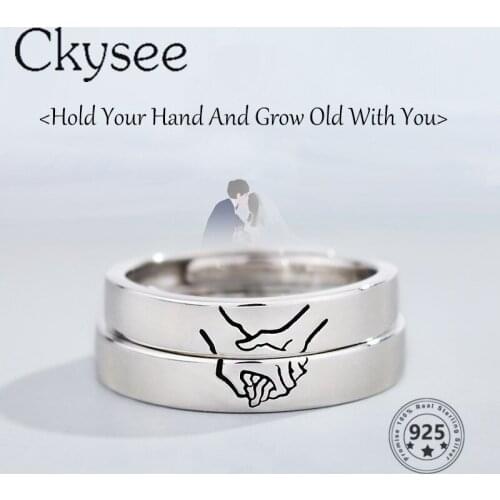 Ckysee New Design 925 Sterling Silver Couple Rings Original Creative Hold Hands Aadjusted Wedding Ring Valentines Day Gifts