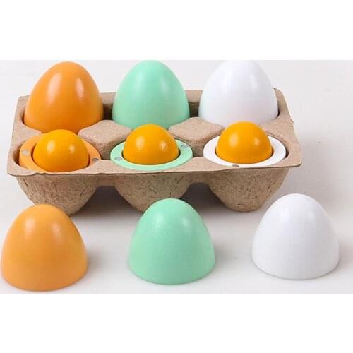Wooden Simulation Colorful Eggs Hidden Yolks Kids Pretend Play Easter Day Toy