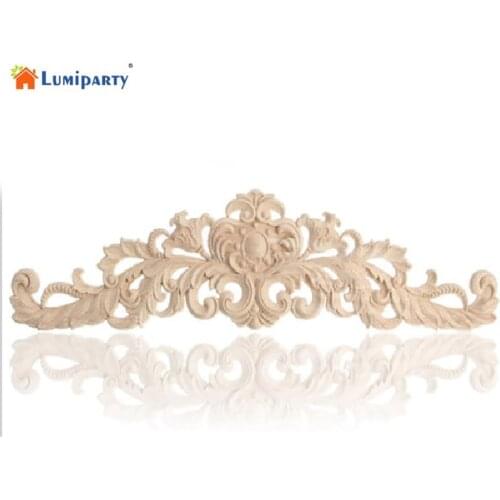 Wood Carved Long Applique Frame Corner Onlay Unpainted Furniture Home Door Decor