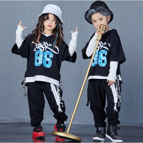 Children Street Dance Clothes 3 Pcs Hip-hop Boys Jazz Performance Clothing Set Teenager Girls Sweatshirt + T-shirt + Pants B155