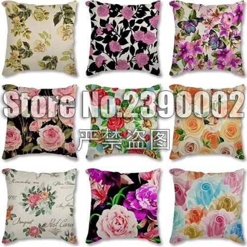 Euro American Rose Flowers Cushion Cover Polyester American Country Decorative Pillowcase Covers Sofa Throw flax Sofa Pillows